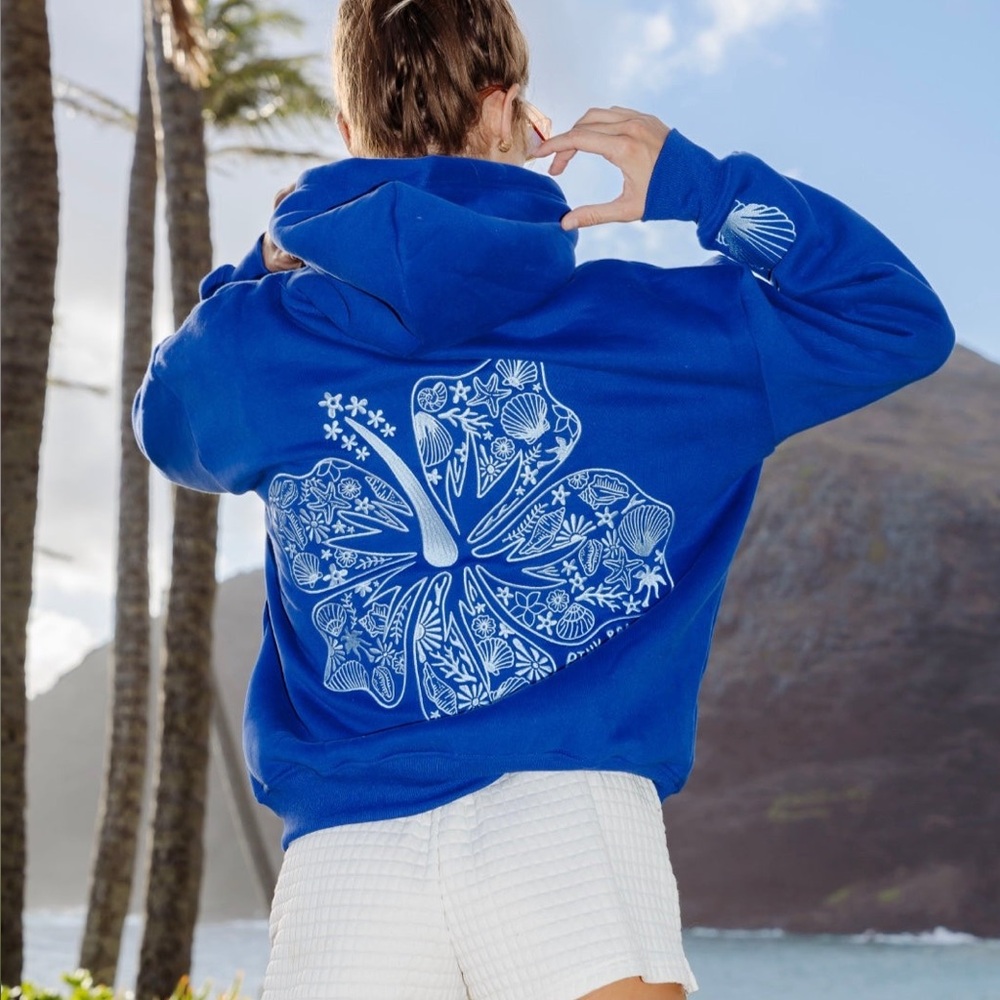 Pink Palm Puff Hawaii Hibiscus Hoodie Women’s Small